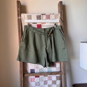 C'est Moi Linen-Blend Belted Shorts
